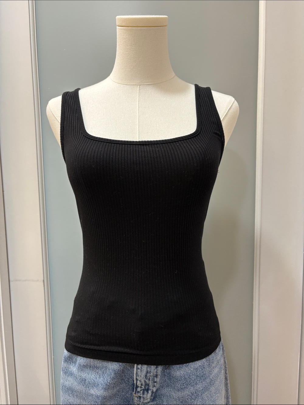 Black Reversible Ribbed Square Neck Tank Top - Women